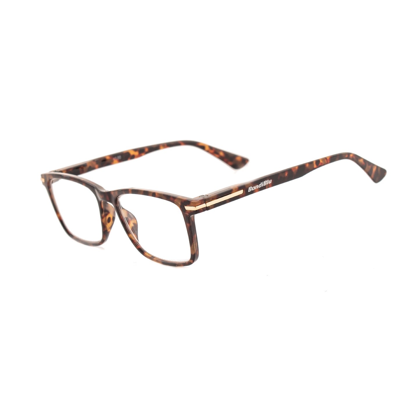 SHINY TORTOISE READER WITH GOLD METAL DETAIL
